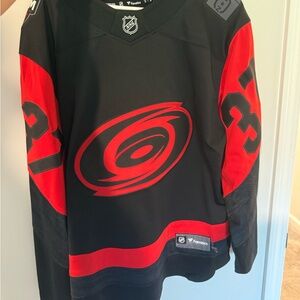 Hurricanes (Canes) Hockey Jersey Svechnikov Fanatics Black and Red Hockey Jersey